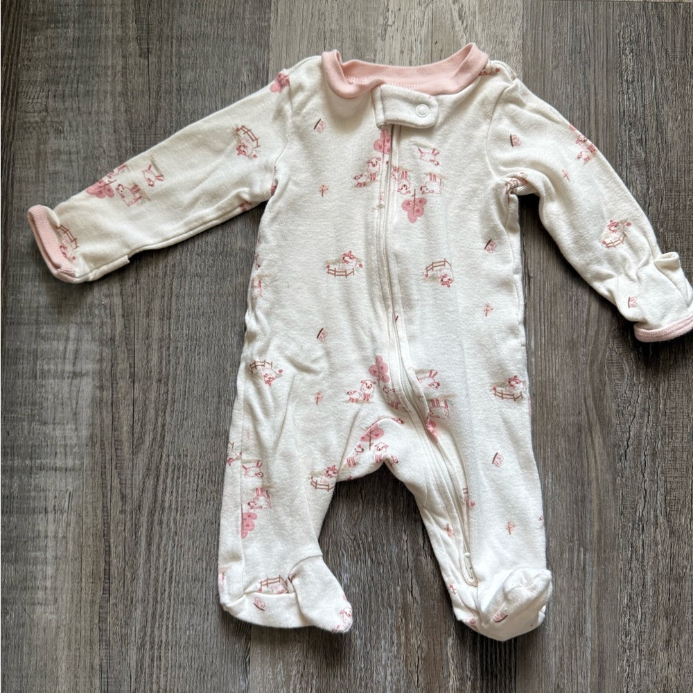 Baby Footed Pajamas with Pink Accents